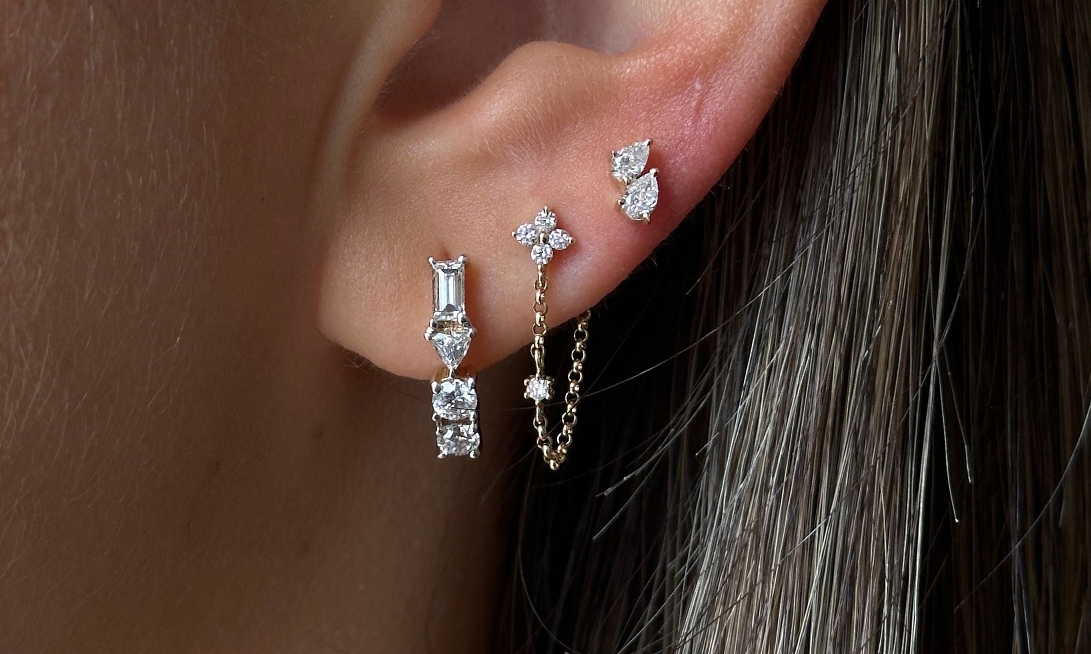 Gold Double Diamond Pear Shaped Stud Earring by Monisha Melwani