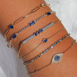 Gold Diamond Rectangle Sapphire Tennis Bracelet