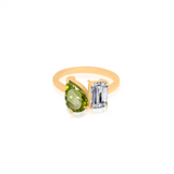 Gold Lab Grown Diamond And Peridot Two Shape Ring