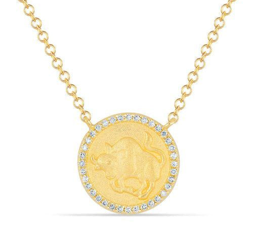 Gold Round Diamond Zodiac Necklace