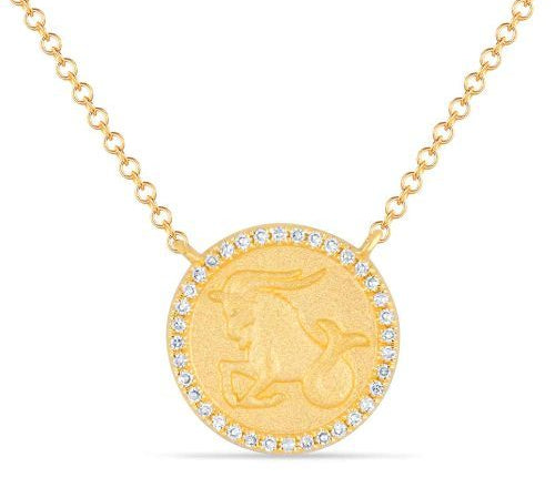 Gold Round Diamond Zodiac Necklace