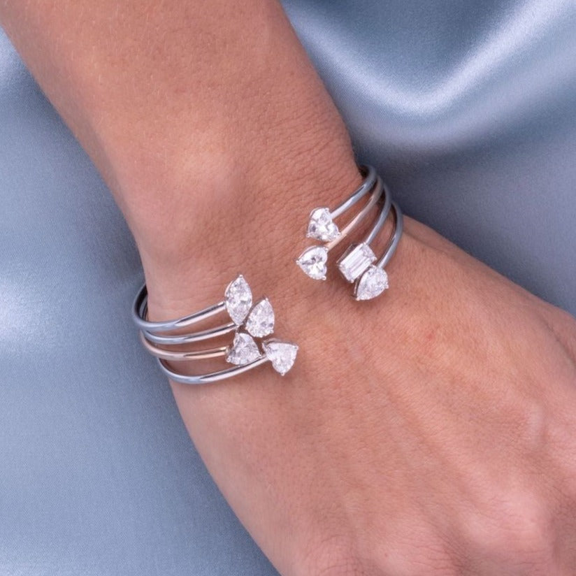 Gold Lab Grown Pear and Heart Bangle
