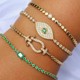 Gold Pave Diamond Emerald Evil Eye Bracelet