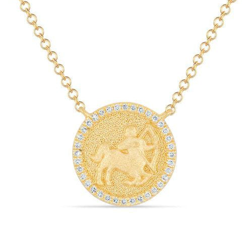 Gold Round Diamond Zodiac Necklace