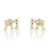 Gold Diamond Graduated Pear Drop Bar Earring
