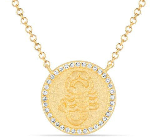 Gold Round Diamond Zodiac Necklace