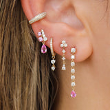Gold Diamond Drop Pink Sapphire Pear Drop Earring