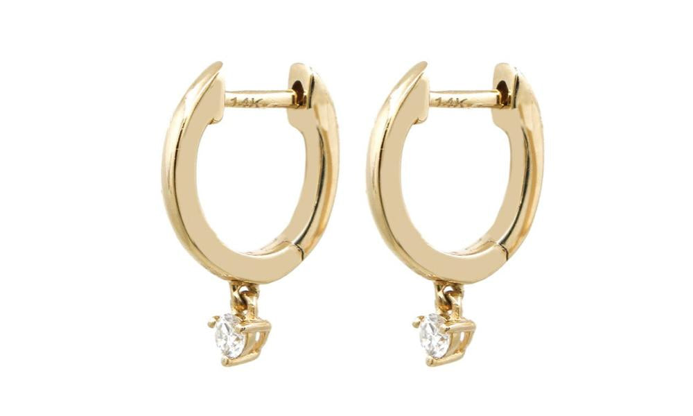 Mini Hoop Diamond Drop Earrings - 14KT Gold - Monisha Melwani Jewelry