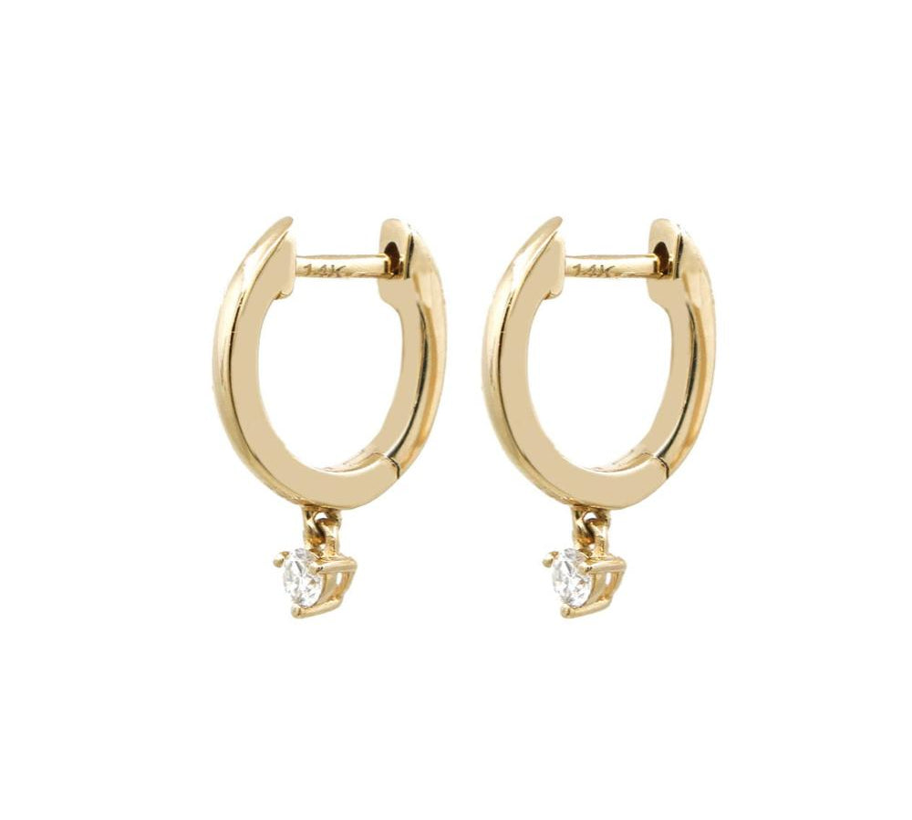 Mini Hoop Diamond Drop Earrings - 14KT Gold - Monisha Melwani Jewelry