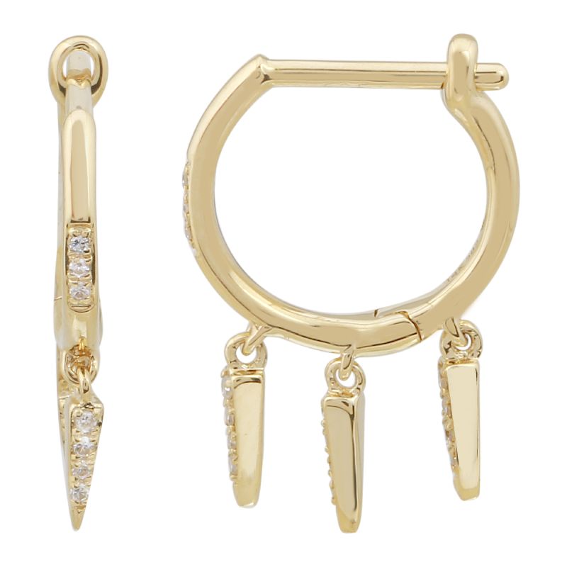 Triple Diamond Spike Hoop Earrings - 14kT Gold - Monisha Melwani Jewelry