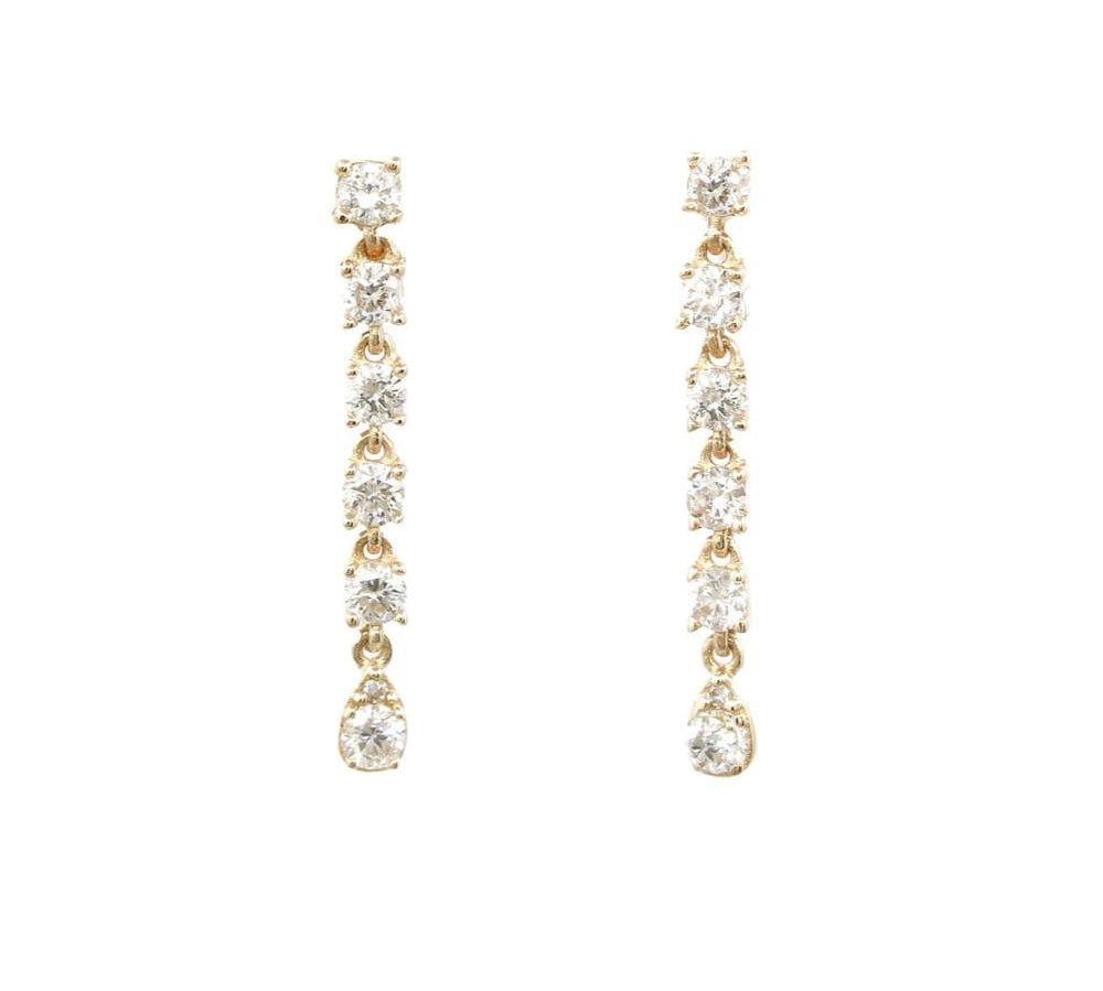 Diamond Prong Drop Earrings - 14KT Gold - Monisha Melwani Jewelry