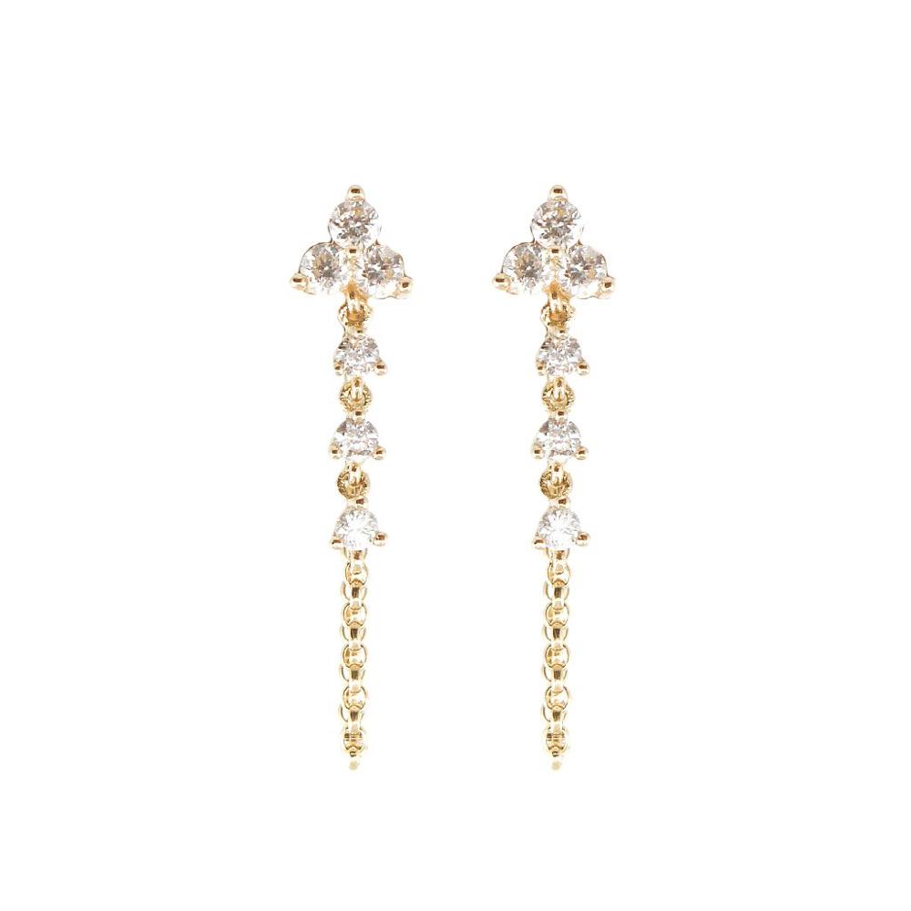 Diamond Trio Drop Earrings - 14KT Gold - Monisha Melwani Jewelry