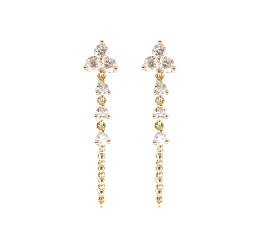 Diamond Trio Drop Earrings - 14KT Gold - Monisha Melwani Jewelry