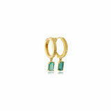 Gold Emerald Baguette Drop Hoop Earring