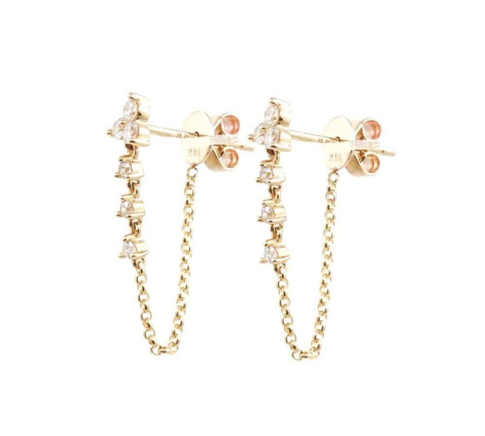 Diamond Trio Drop Earrings - 14KT Gold - Monisha Melwani Jewelry