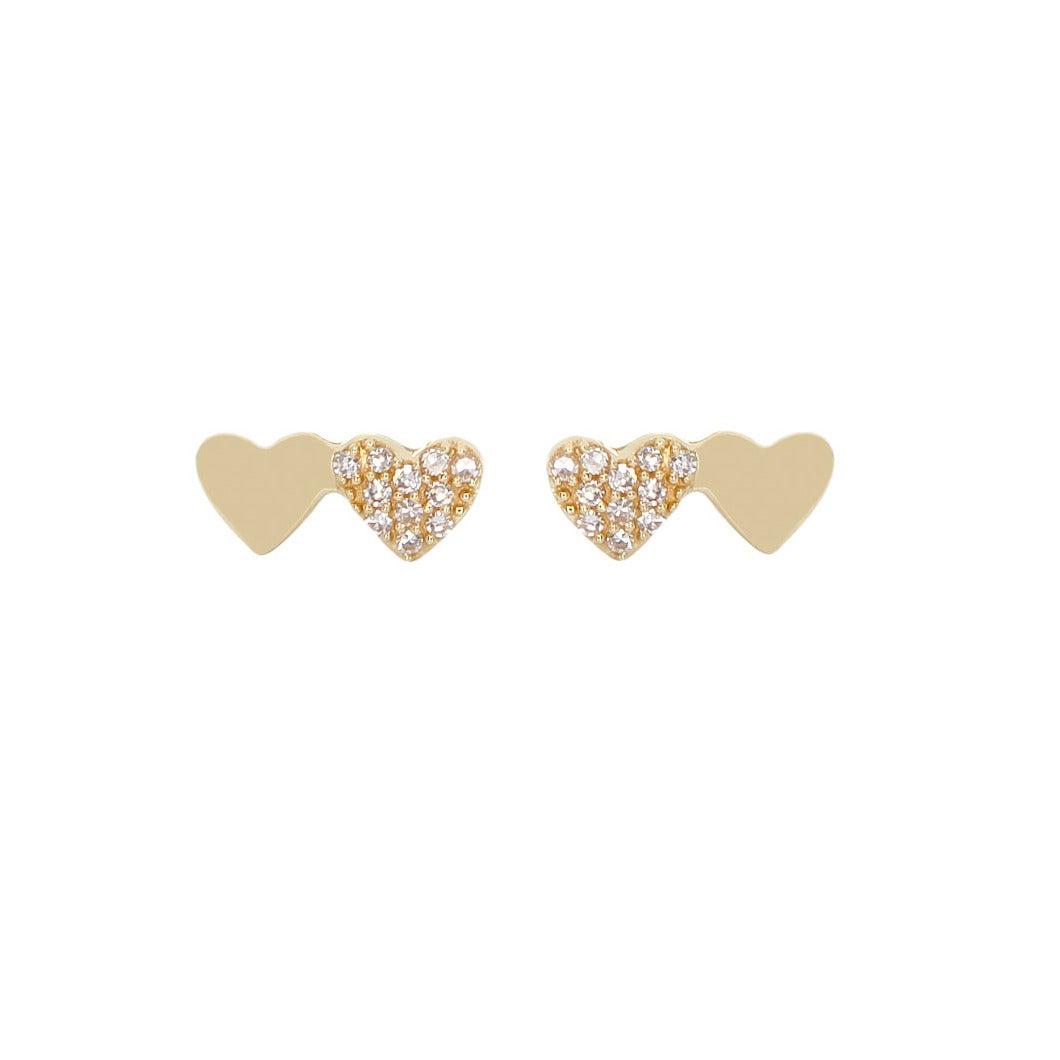 Gold Double Heart Diamond Stud - 14KT Gold - Monisha Melwani Jewelry