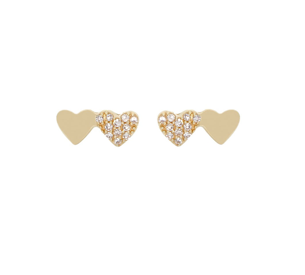 Gold Double Heart Diamond Stud - 14KT Gold - Monisha Melwani Jewelry