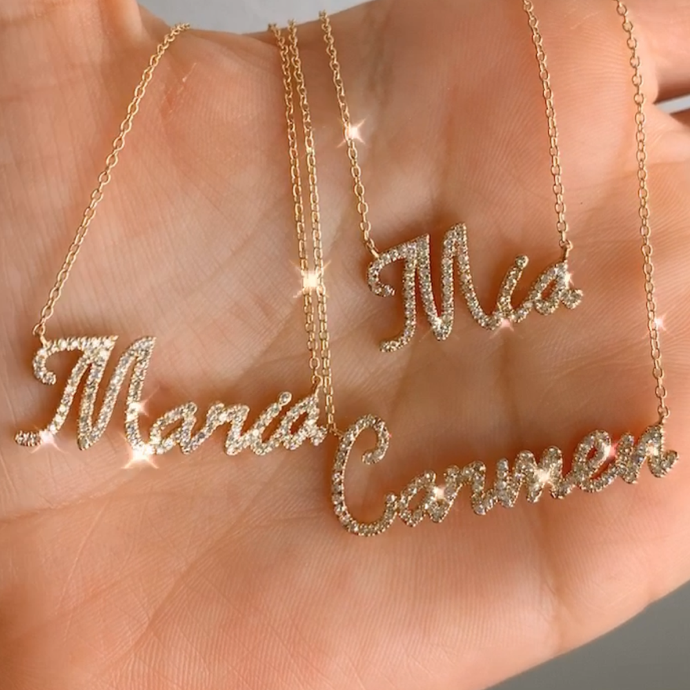 Gold Diamond Script Name Necklace - 14KT Gold - Monisha Melwani Jewelry