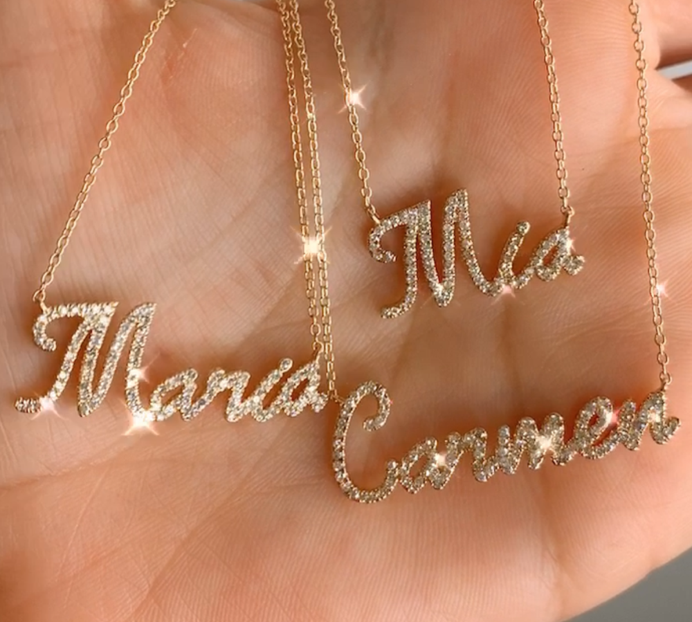 Gold Diamond Script Name Necklace - 14KT Gold - Monisha Melwani Jewelry