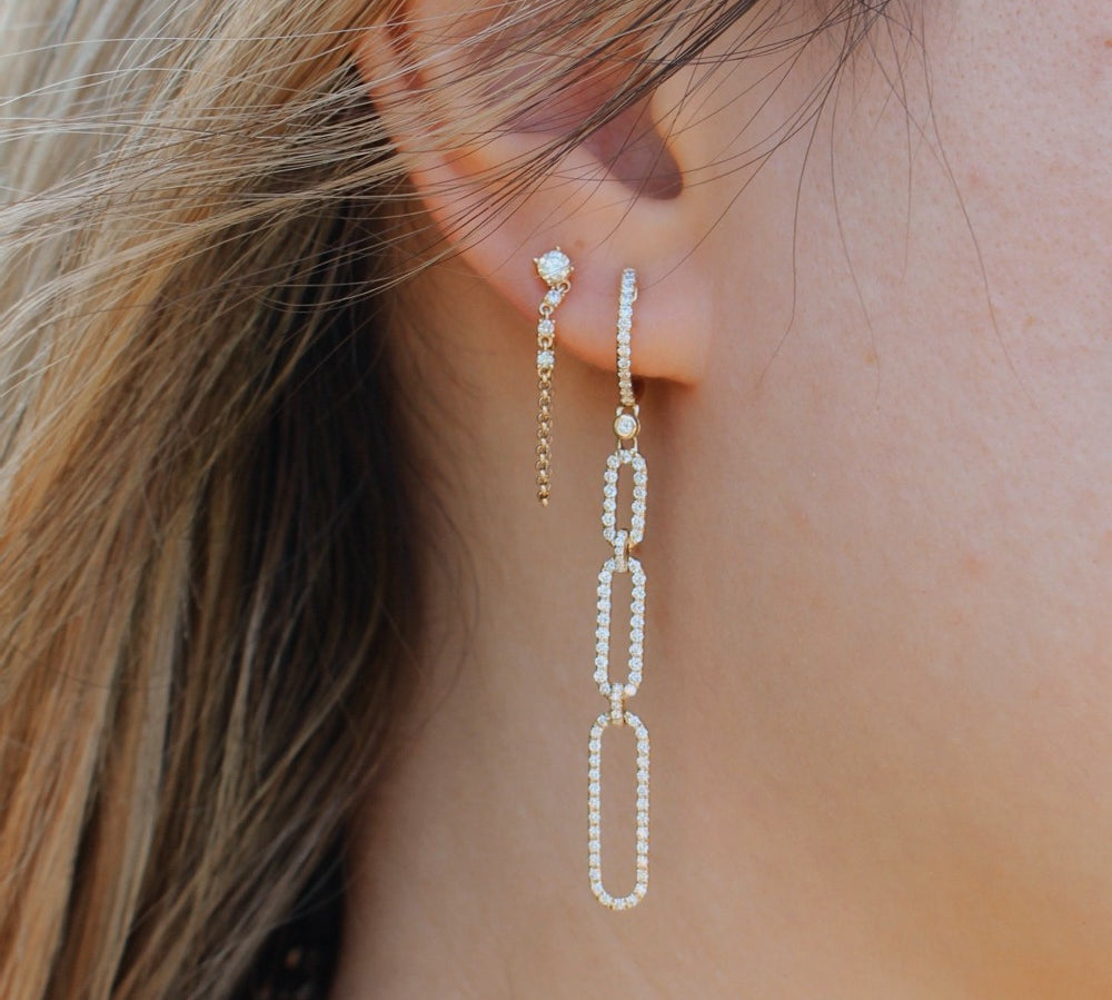 Diamond Chain Drop Earrings  - 14KT Gold - Monisha Melwani Jewelry