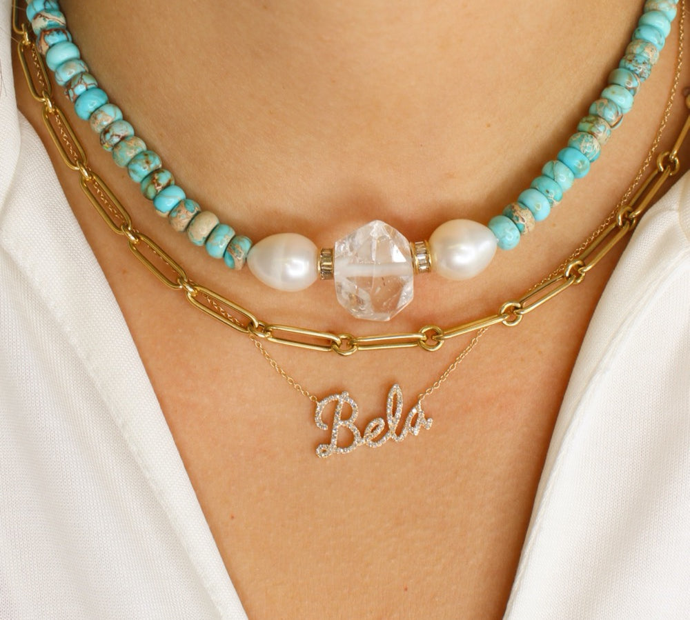 Gold Diamond Script Name Necklace - 14KT Gold - Monisha Melwani Jewelry