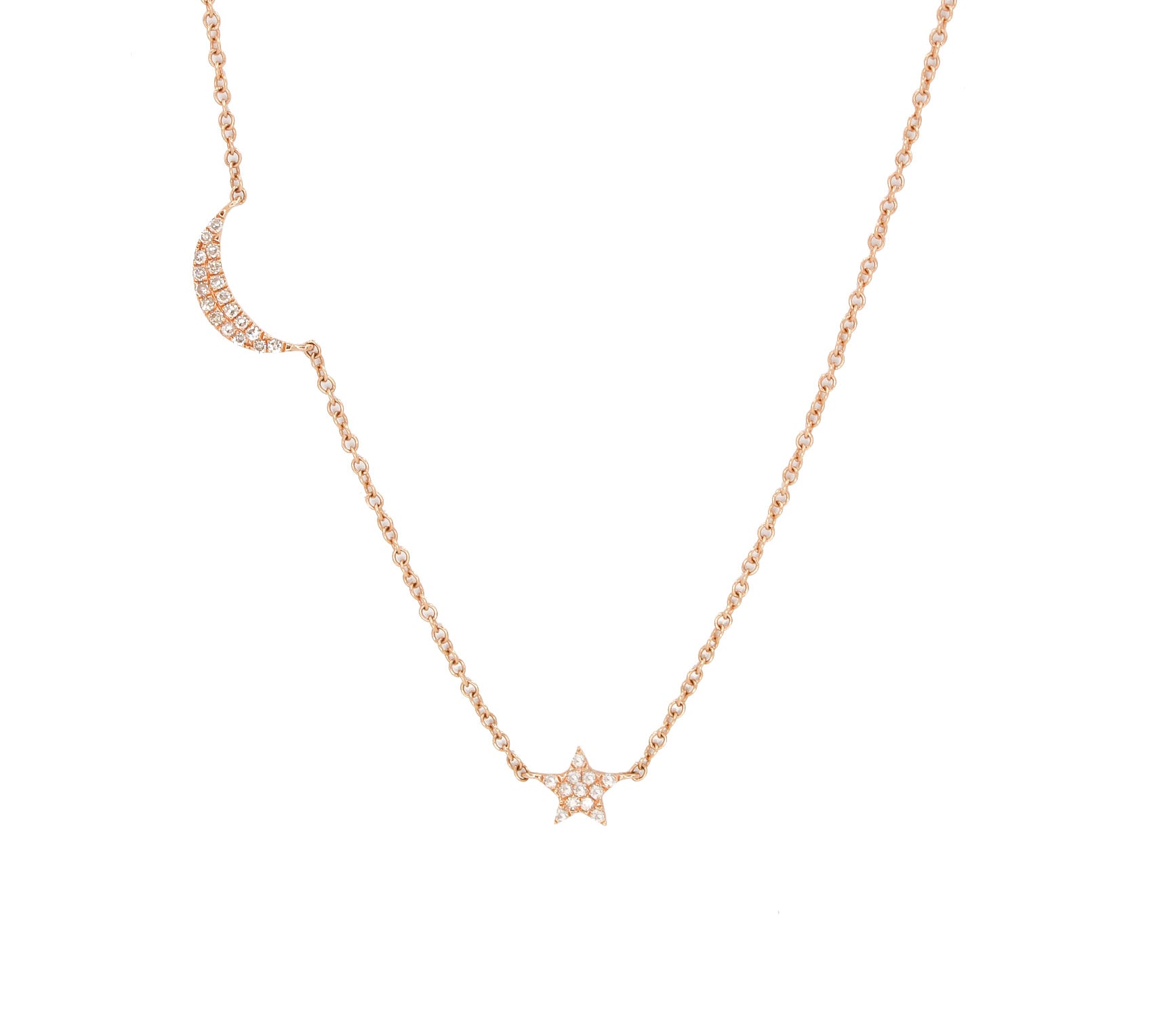 14KT Rose Gold Diamond Moon and Star Necklace- Monisha Melwani Jewelry