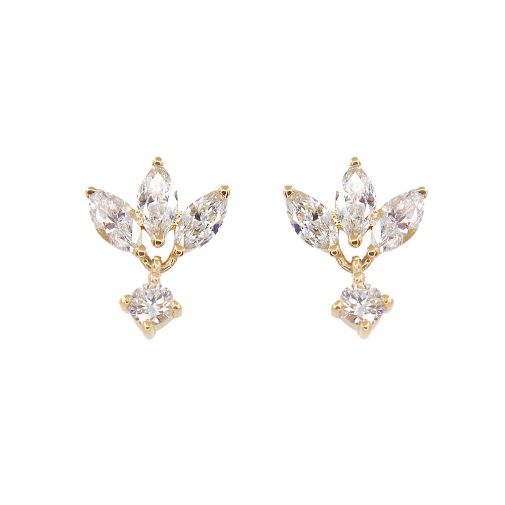 Gold Lotus Diamond Drop Earrings - 14KT Gold - Monisha Melwani Jewelry