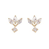 Gold Lotus Diamond Drop Earrings - 14KT Gold - Monisha Melwani Jewelry