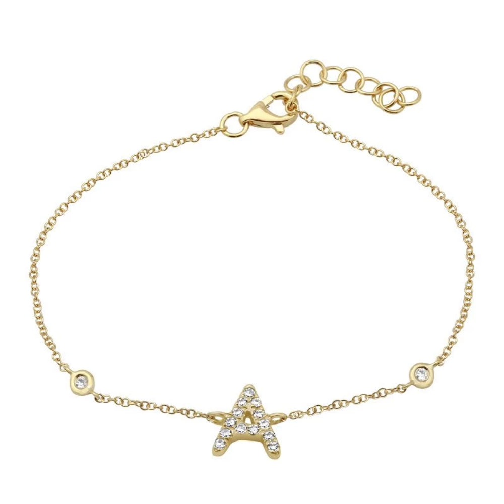 Gold Initial Diamond Bracelets - 14KT Gold - Monisha Melwani Jewelry
