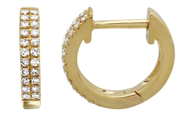 Double Diamond Mini Hoop Earring - 14KT Gold - Monisha Melwani Jewelry