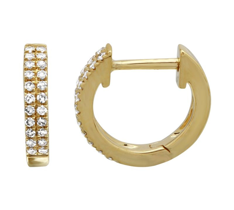 Double Diamond Mini Hoop Earring - 14KT Gold - Monisha Melwani Jewelry
