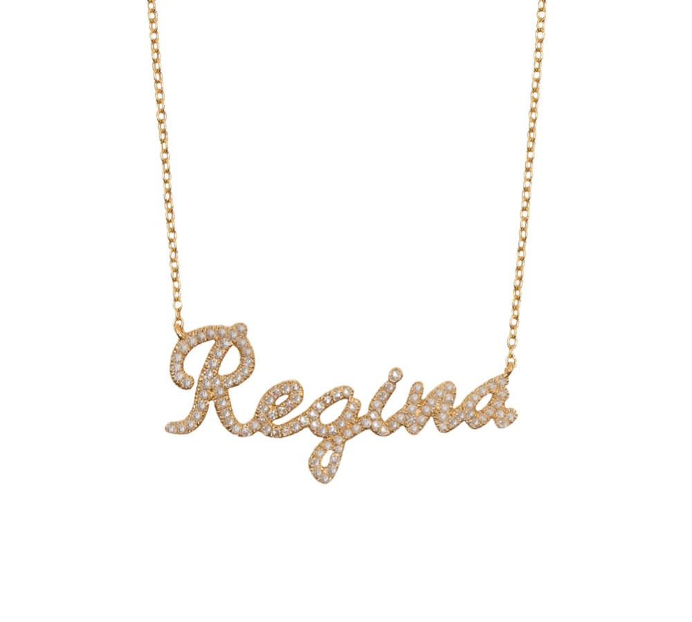 Gold Diamond Script Name Necklace - 14KT Gold - Monisha Melwani Jewelry