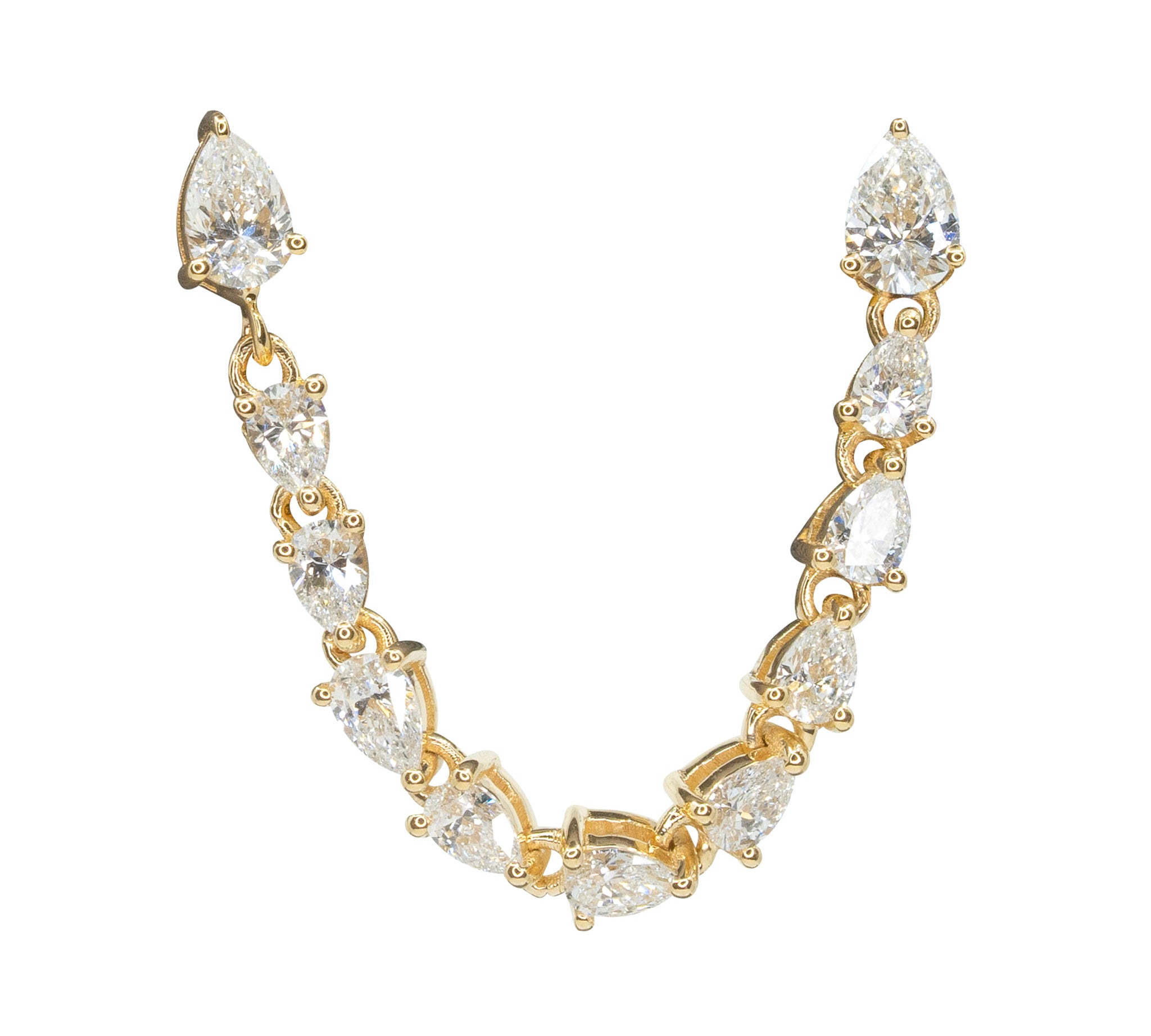 Gold Multi Pear Diamond Connecting Earring - 14KT Gold - Monisha Melwani Jewelry