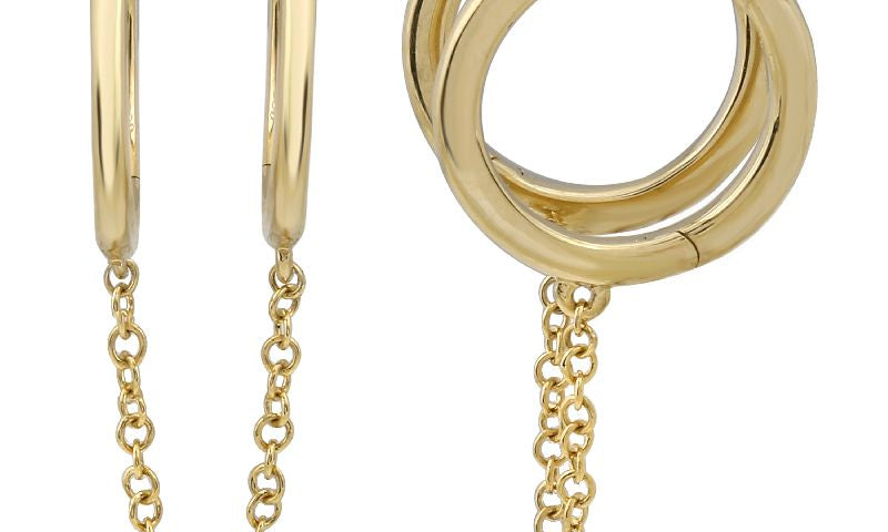 Gold Double Hoop Chain Earring - 14KT Gold - Monisha Melwani Jewelry