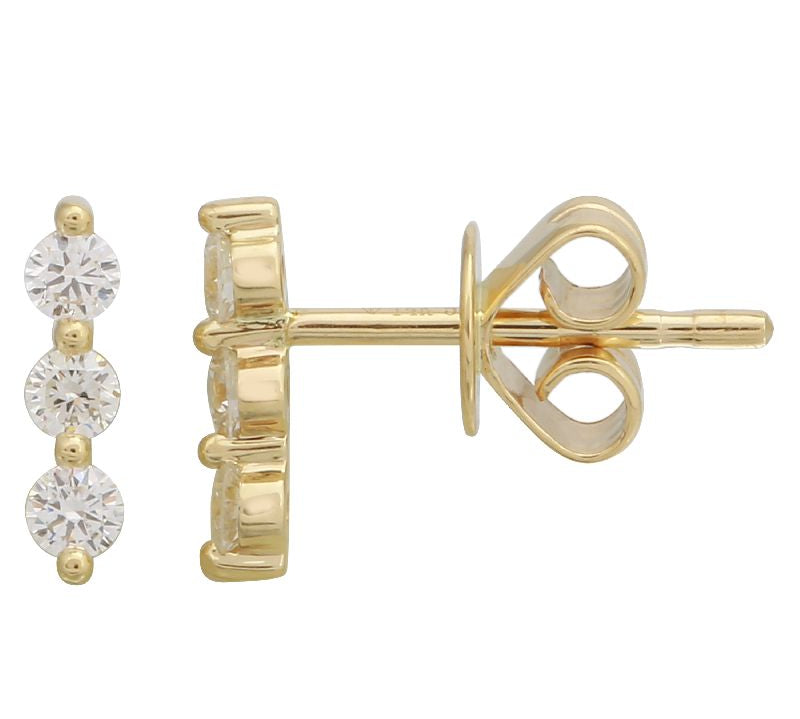Triple Diamond Gold Bar Earring - 14KT Gold - Monisha Melwani Jewelry