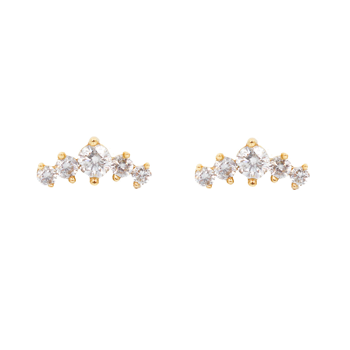 Gold Cluster Diamond Graduated Climber Earring - 14KT Gold - Monisha Melwani Jewelry