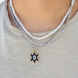 Diamond Black Enamel Sapphire Evil Eye Pendant