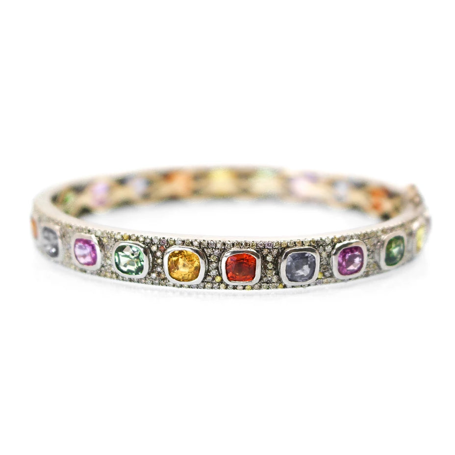Sterling Silver Multi Sapphire Diamond Bangle - Monisha Melwani Jewelry