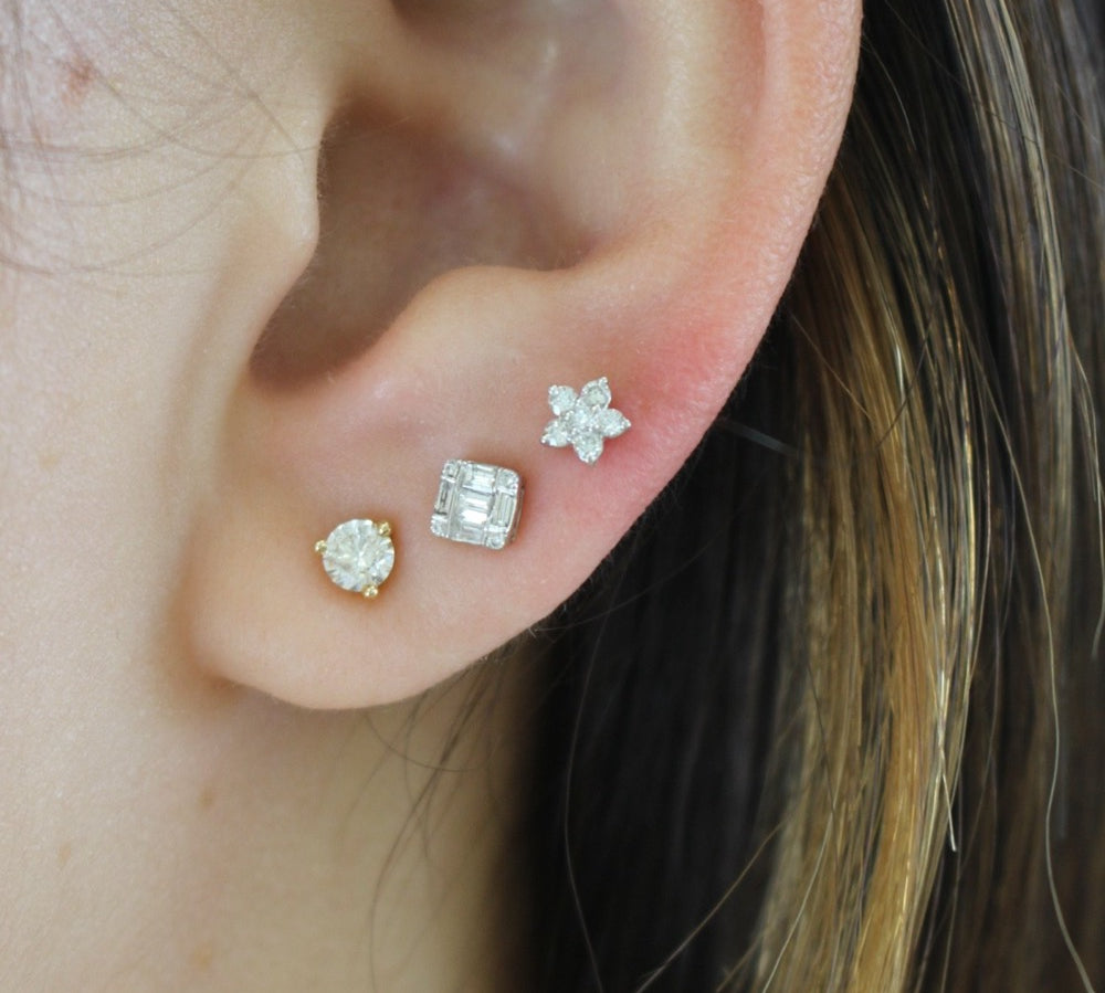14KT White Gold Diamond Mini Flower Stud Earrings- Monisha Melwani Jewelry