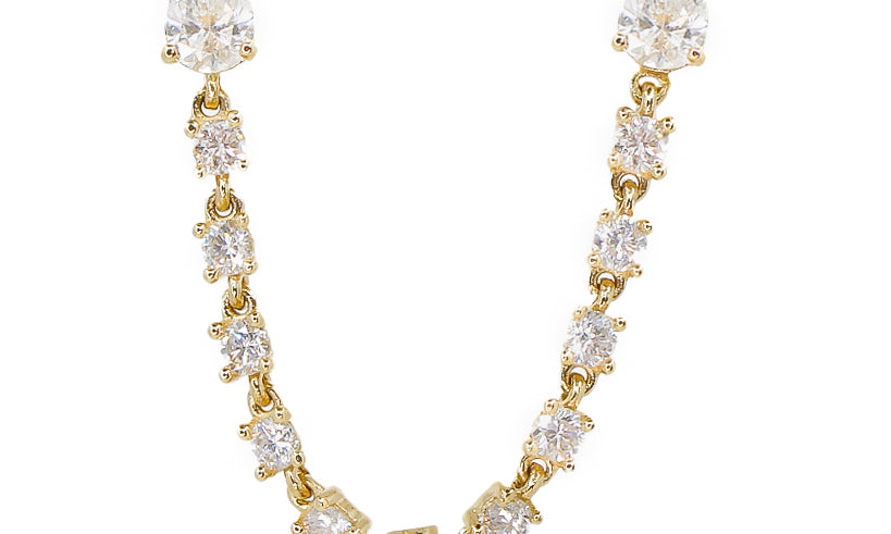 Gold Double Diamond Pear Connecting Earring - 14KT Gold - Monisha Melwani Jewelry