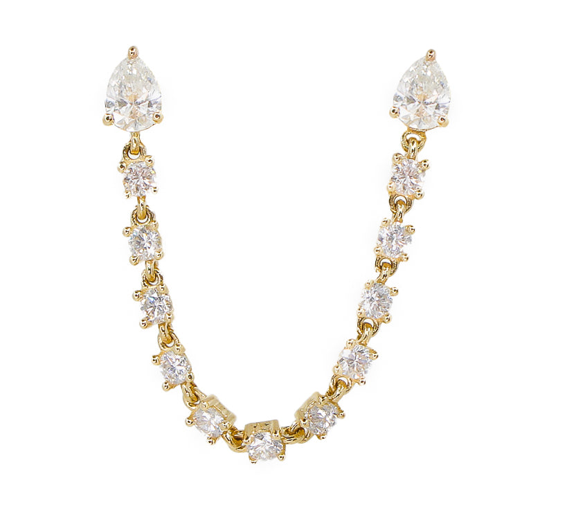 Gold Double Diamond Pear Connecting Earring - 14KT Gold - Monisha Melwani Jewelry