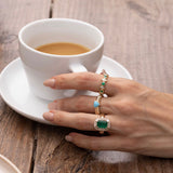 Gold Bezel Marquise Diamond Round Emerald Eternity Ring