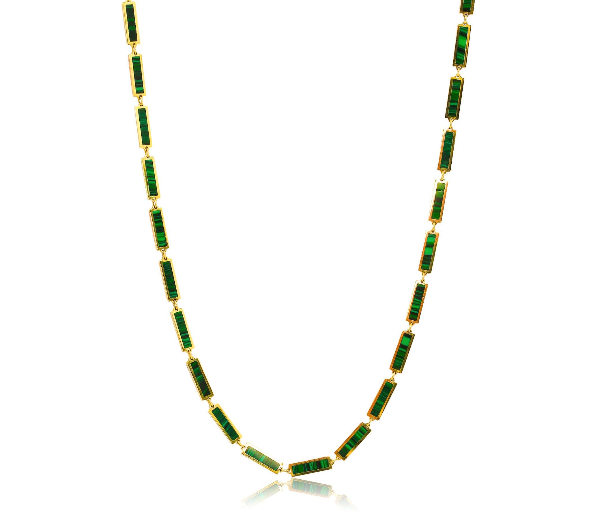 Gold Malachite Rectangle Link Necklace - 14kt Gold - Monisha Melwani Jewelry