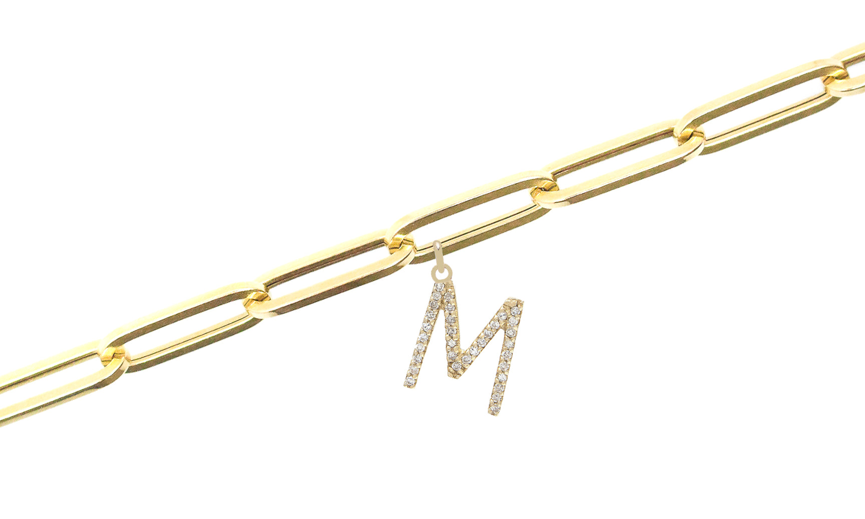 Gold Medium Link Diamond Initial Bracelet - 14KT Gold - Monisha Melwani Jewelry