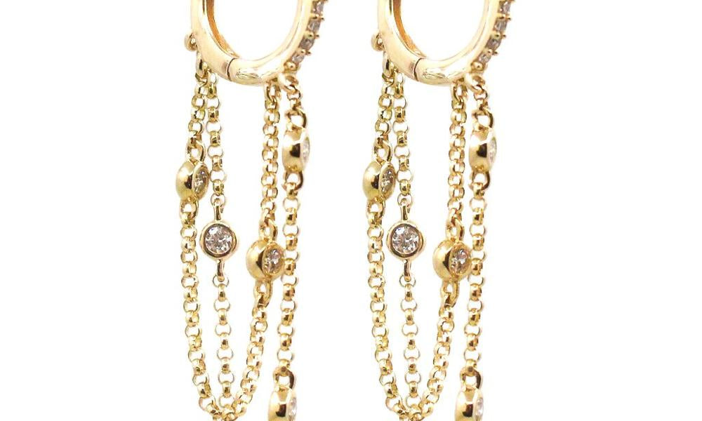 Diamond Gold Chain Hoop Earring - 14KT Gold - Monisha Melwani Jewelry