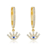 Gold Diamond Evil Eye Blue Sapphire drop Hoop Earrings-14kt gold-Monisha Melwani Jewelry