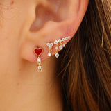 Gold Red Enamel Heart Diamond Loop Earring