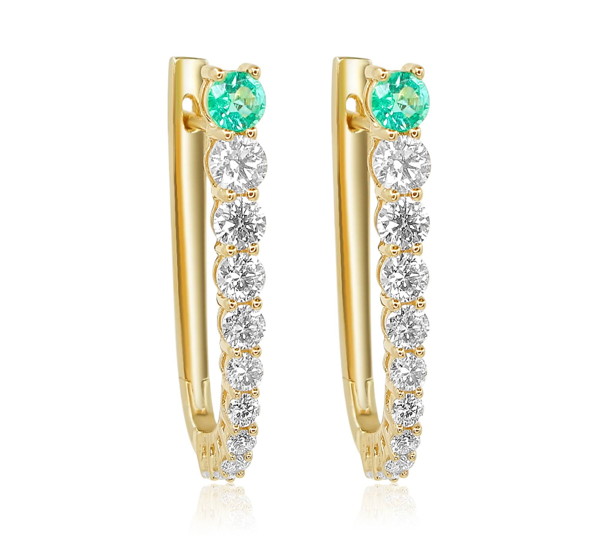Gold Emerald And Diamond Hoop Earring -14kt Gold-Monisha Melwani Jewelry