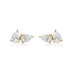 Gold  Double Diamond Pear Earring-14kt Gold-Monisha Melwani Jewelry 