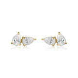 Gold  Double Diamond Pear Earring-14kt Gold-Monisha Melwani Jewelry 